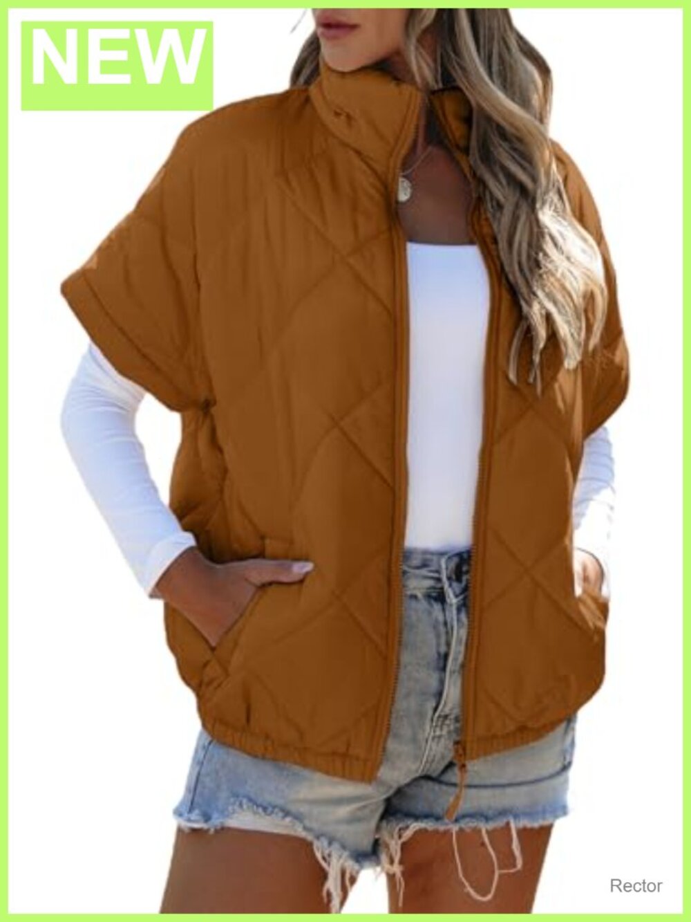 Quilted Zip-Up Vest Short Sleeve Lightweight Warm Layering Casual Fall Winter